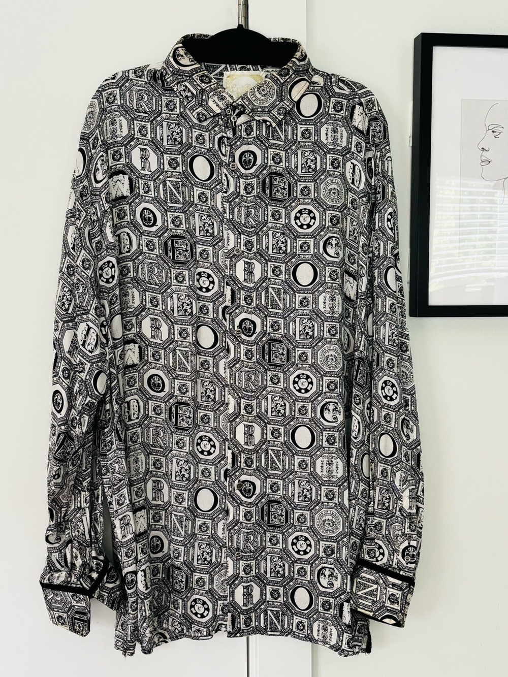 Men's vintage Crown Holder Silk Long Sleeve button up shirt 100% silk 3X